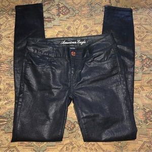 American Eagle Size 2 Leather Look Coated Black Skinny Jean Legging Jegging